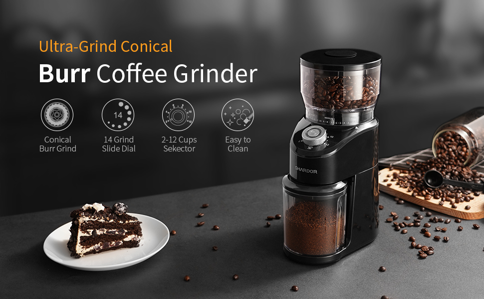 SHARDOR Conical Burr Coffee Grinder Automatic Burr Mill with 14 Grind