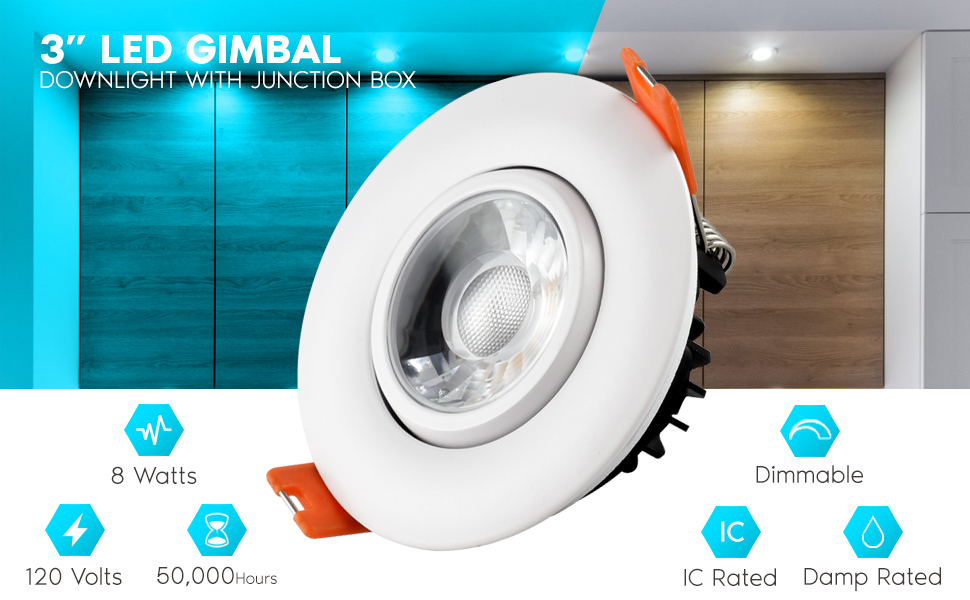 Gimbal LED Recessed Low Profile Downlights Retrofit Lights No Can Housing 3 Inch 3" Shallow Ceiling