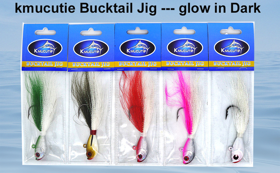 kmucutie 5 pcs Bucktail Jig Bass Flounder Striper Bluefish Fishing Lure