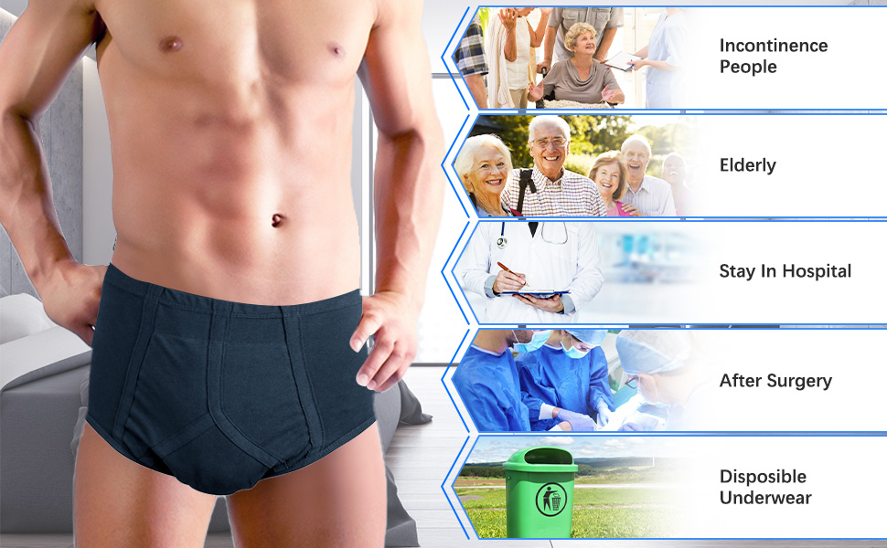 Men's Incontinence Underwear 3Packs Bladder Control Briefs Washable