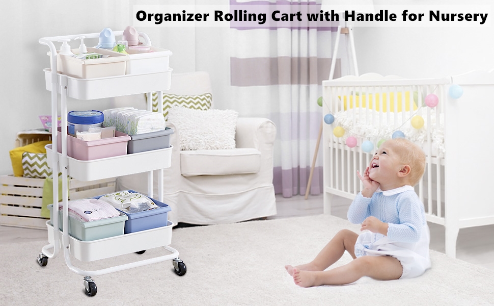 3 Tier Storage Cart Organizer Rolling Cart with Handle