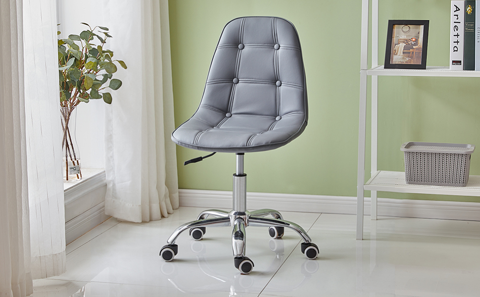 OFCASA Desk Chair Grey Faux Leather Office Chair Soft Padded Computer