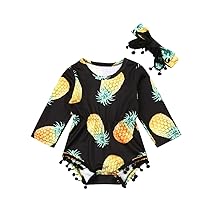 Pineapple tassle pompom long sleeve romper bodysuit jumpsuit with headband