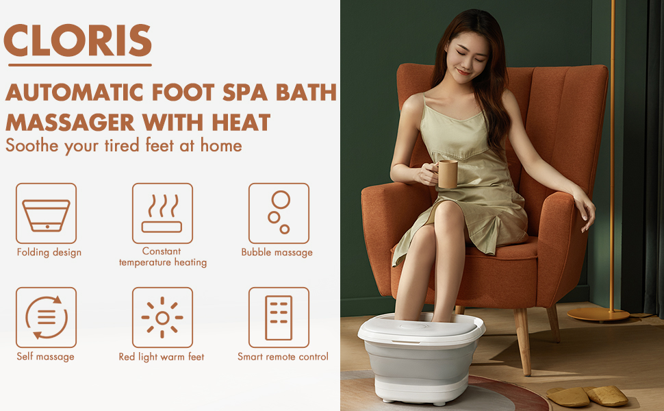 CLORIS Electric Bathtub Foot Spa Massager with Heat Bubbles Massage