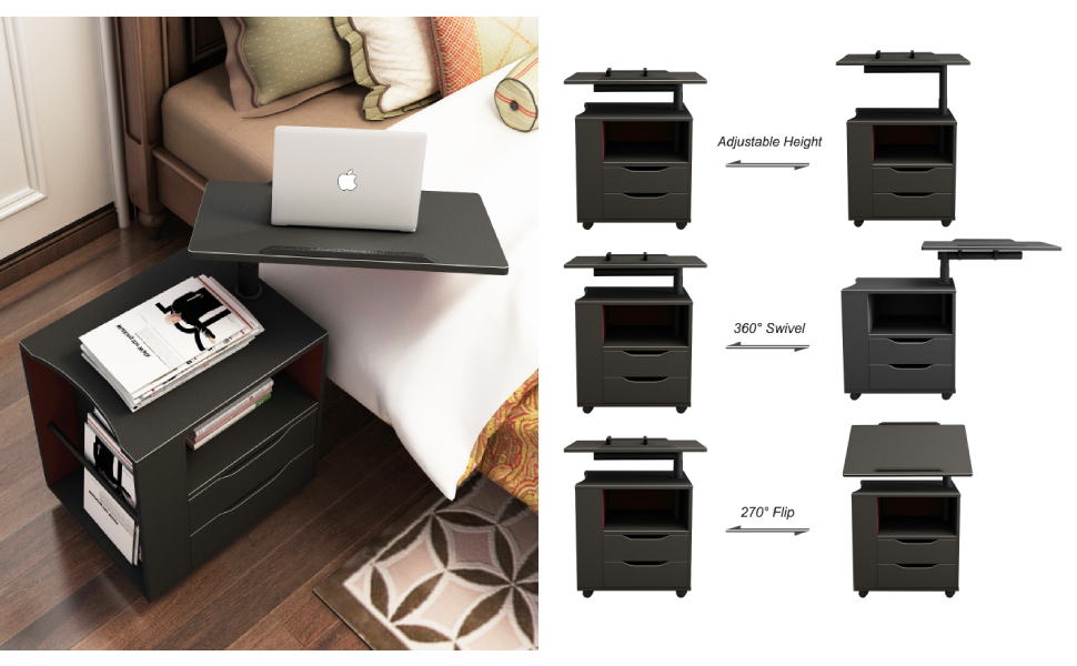 sogesfurniture Nightstand, Height Adjustable Movable Bedroom Side Table, Overbed Bedside Table