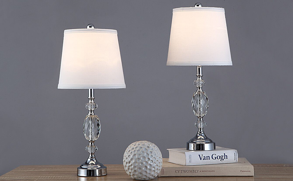 Pauwer Crystal Table Lamps Set Of 2 with Dual USB Charging