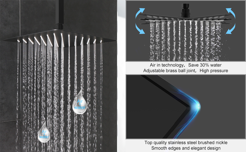 EMBATHER Black Shower System Ceiling Mounted, 12 Inch Rainfall Shower