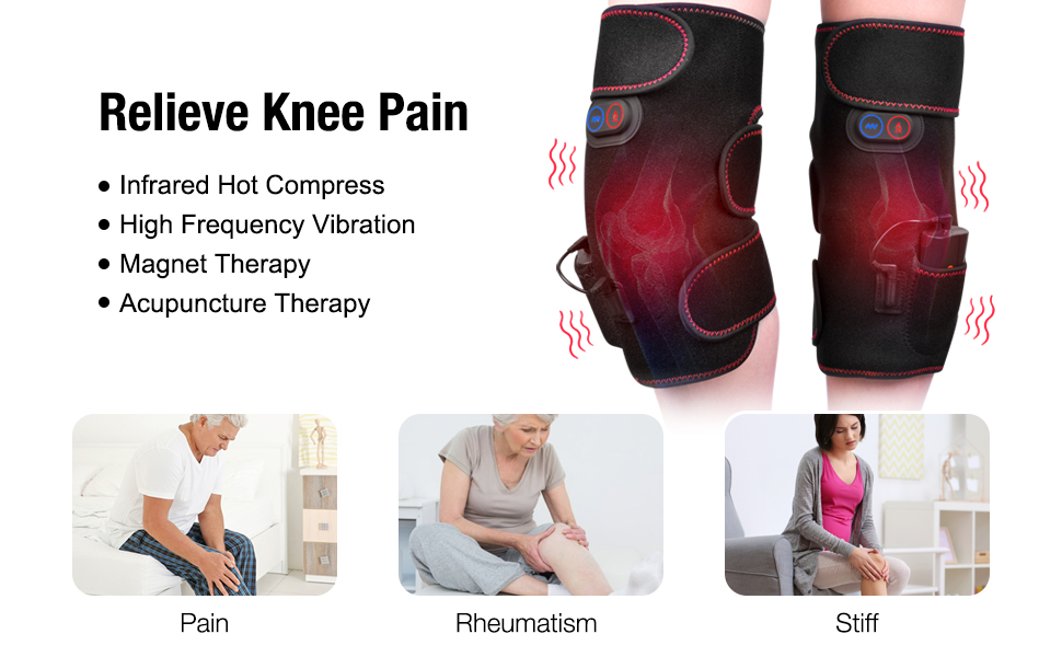 HailiCare Wireless Heated Knee Wrap Massager Vibration Pads Pain Relief