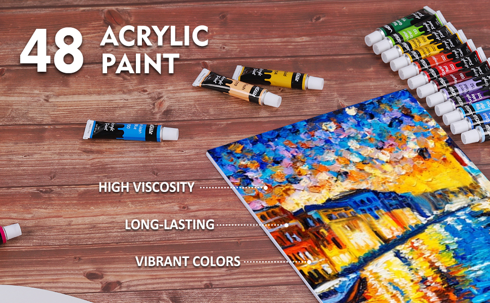 VACNITE Acrylic Paint Set 48 Colors 12ml, Both Side