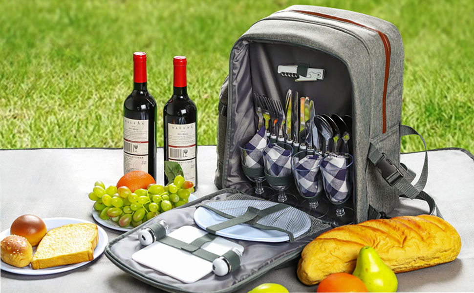 ALLCAMP OUTDOOR GEAR Picnic Backpack for 4 Person W/ Detachable Wine