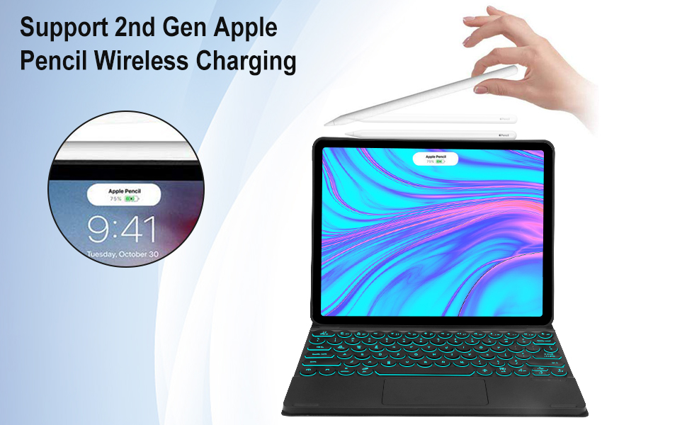 ipad pro 12.9 Ultra-thin wireless pencil charging SLIM FOLIO Backlit Bluetooth multi-angle viewing 