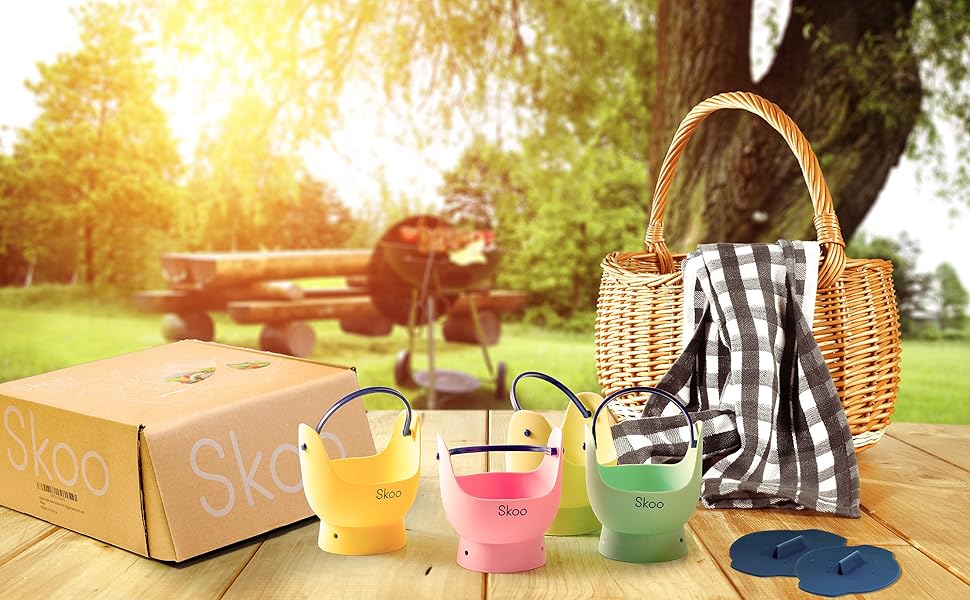 Egg Poacher Skoo Silicone Egg Poaching Cups + Lids Egg Cooker Set