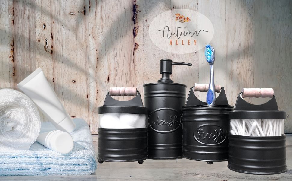 Autumn Alley Rustic Farmhouse Black Bathroom Accessories Set (4 PCS) Lotion Soap