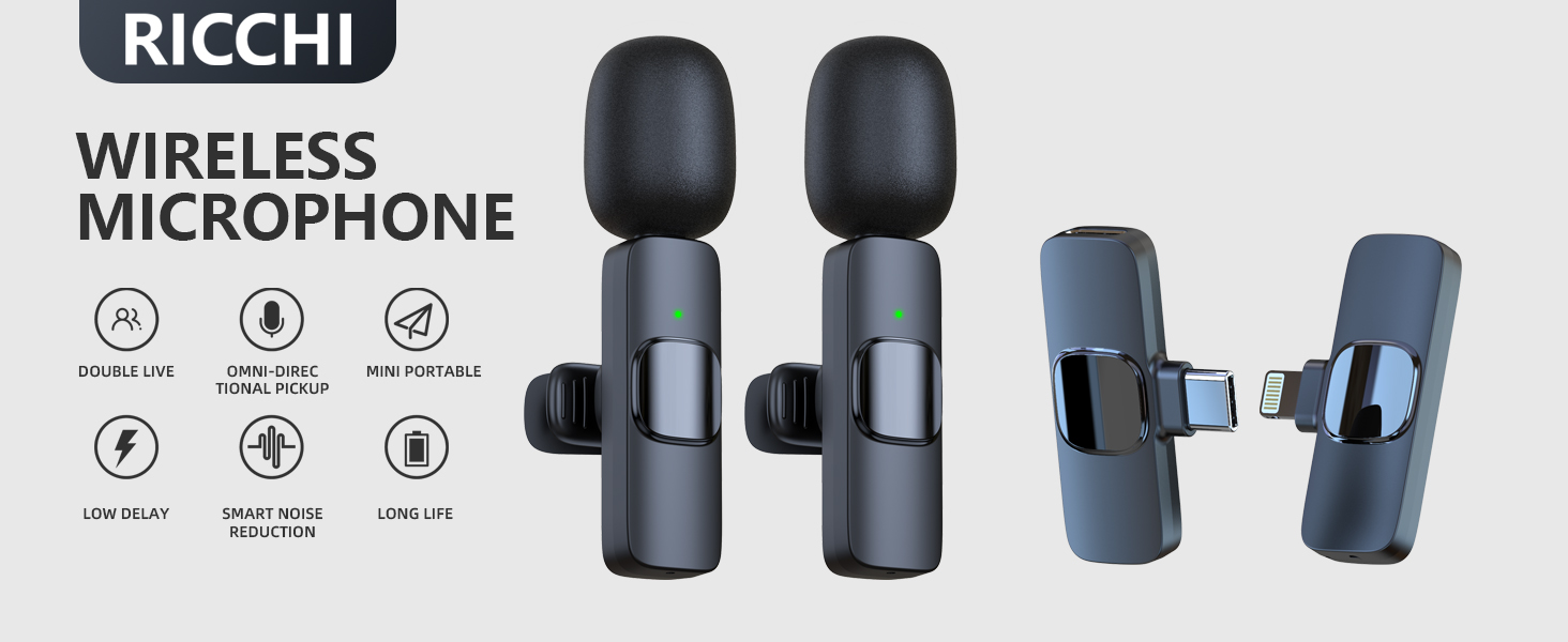 Amazon.com: RICCHI 2 Pack Wireless Microphone USB C for