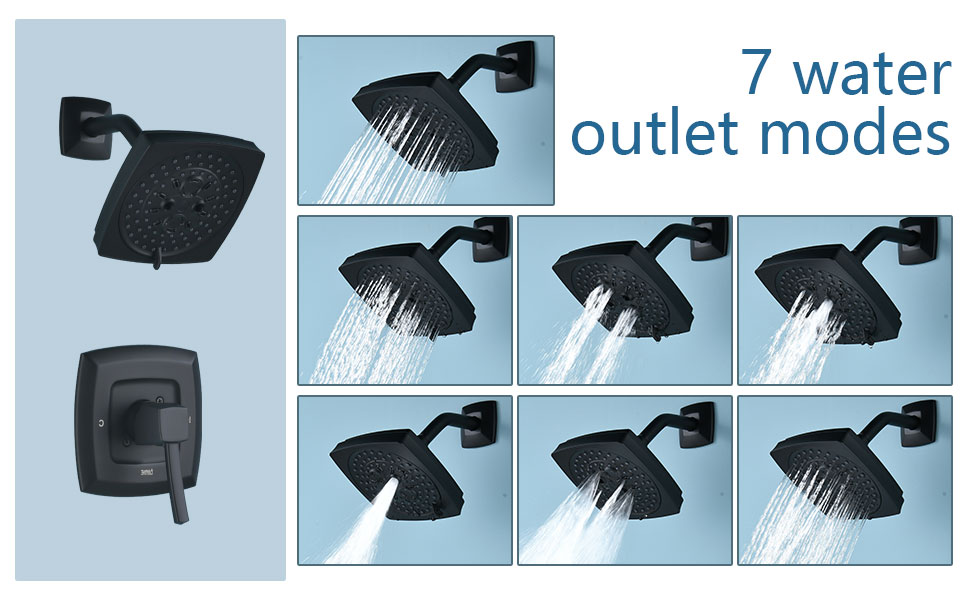 DAYONE Bathroom Matte Black Shower Faucet Setwith Valve Tub Spout, High