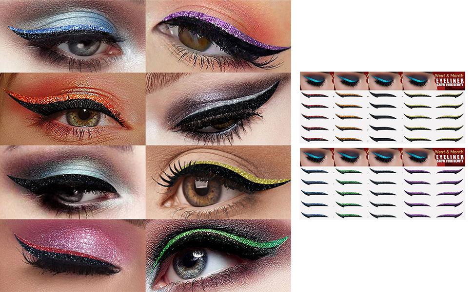 Glitter Eyeliner Stickers,Sparkle Instant Self-Adhesive Eyeliner Stencil 5 Pairs - Easy to Apply,