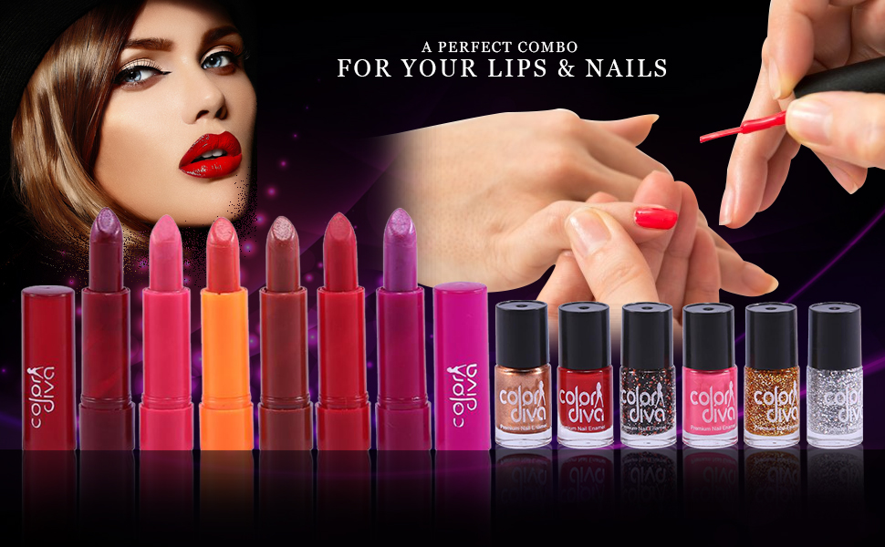 Color Diva Expression Nail Paint And Color Addiction Lipstick Set of 12, GC551