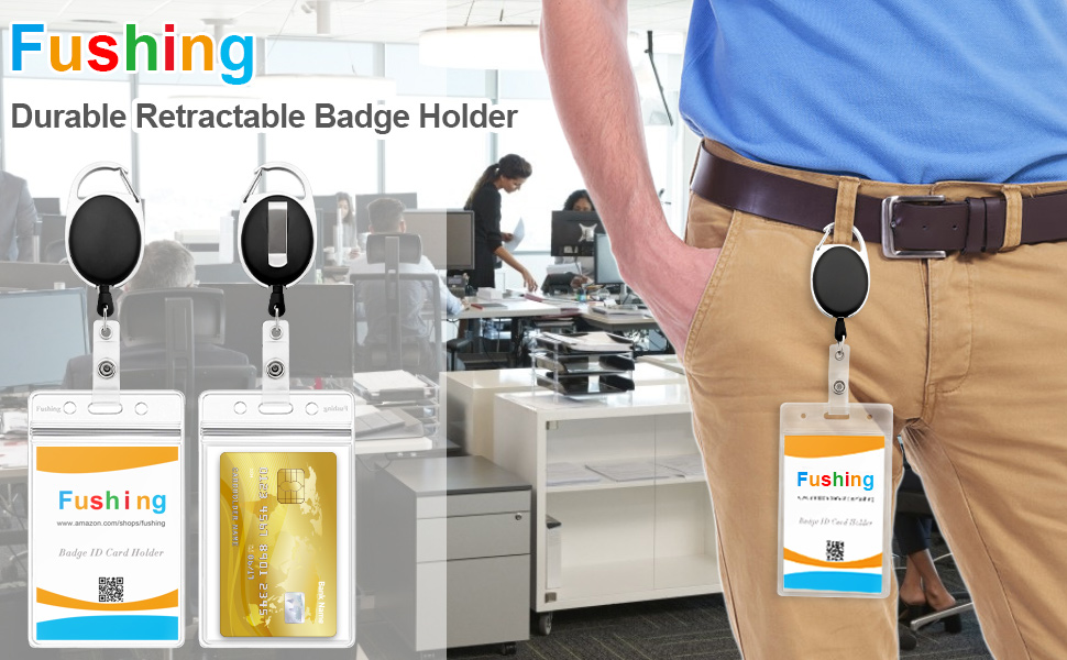 Fushing 20 Pack Retractable Badge Holders, Heavy Duty