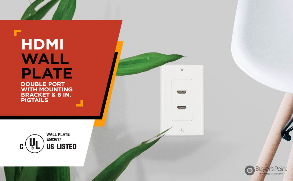 Buyer's Point HDMI Wall Plate Double Port with Bracket [UL Listed] with 6-Inch Pigtail