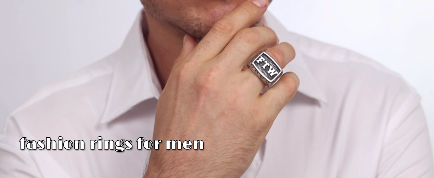 FTW Rings for Men,Mens Biker Motorcycle Ring, Silver Large