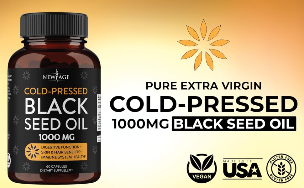 black seed oil supplement vitamin a b c d e cold pressed 1000mg