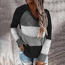  Pullover Damen Kapuze V Ausschnitt Streifen