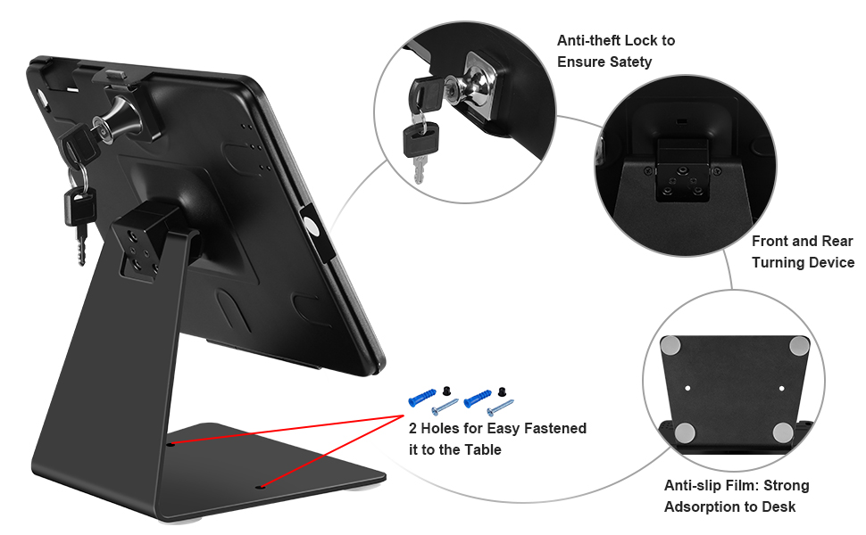 iPad Desktop AntiTheft Security Kiosk POS Stand Holder Enclosure with Lock & Key