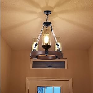 Round wood farmhouse chandelier for high ceiling