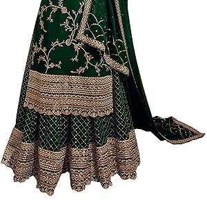 Green is cool and with golden work it creates perfect combination