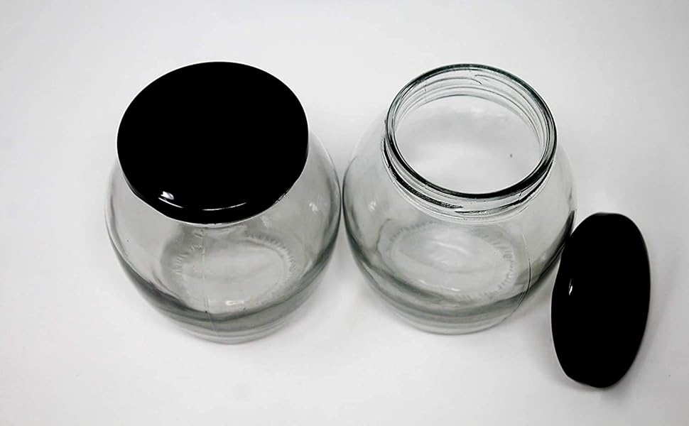 Matka Glass Jar for Storage of Spices and Dry Fruit, Air Tight Blue Checks Metal Lid