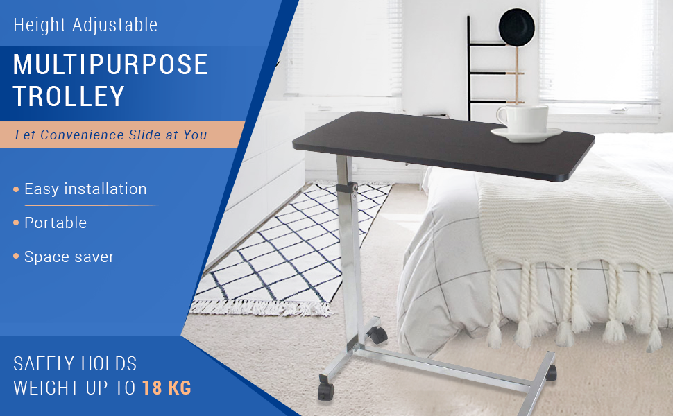 KosmoCare Height Adjustable Bedside Trolley Table Laptop Table with