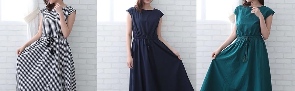 Amazon フレンチスリーブ ワンピース ミモレ丈 ゆったり 綿 大人可愛い 春夏 半袖 Aライン コットン おしゃれ 大人かわいい ギンガムチェック M ワンピース チュニック 通販