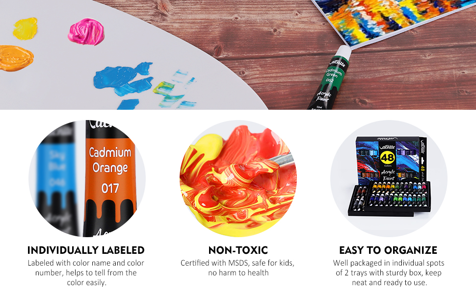 VACNITE Acrylic Paint Set 48 Colors 12ml, Both Side