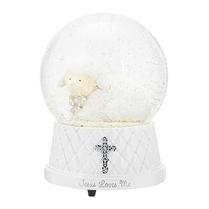 DEMDACO Jesus Loves Me White Silver Toned 6 x 4 Resin Stone Musical Water Snow Globe