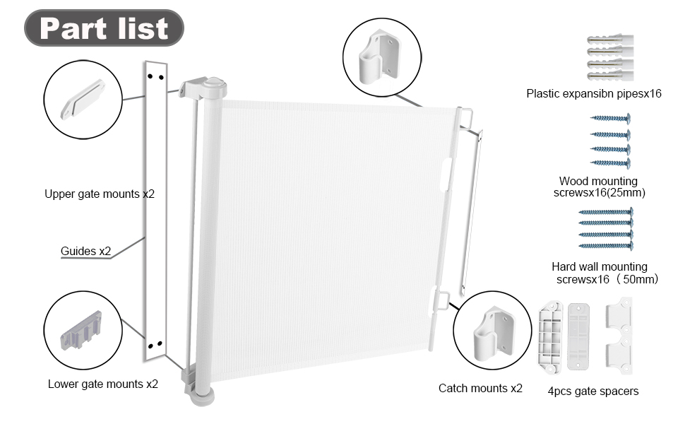 Retractable Baby Gate Dog Gate Wiscky Extra Wide Safety