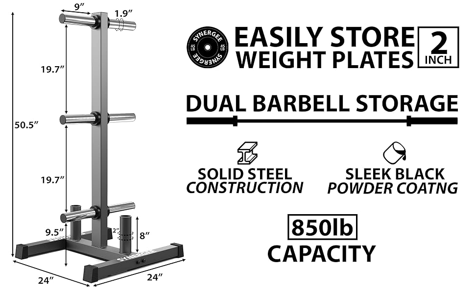Synergee Olympic Weight Plate Tree Rack & Barbell Holder Vertical