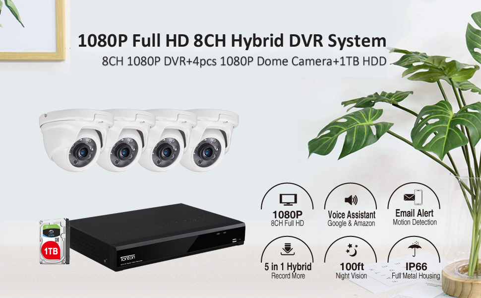 Tonton 8CH Full HD 1080P Expandable Security Camera System, 5in1