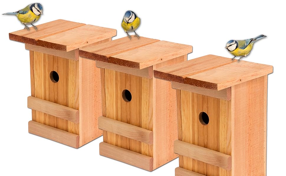 nistkasten 3x meisennistkasten vogelhaus meisen vogelhausschen massivholz vogelhaus 25 5 x 16 x 17 cm einflugloch 28mm nistkasten amazon de garten