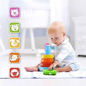 educational learning activity stack toy tower colors animals music song sound babies toddlers
