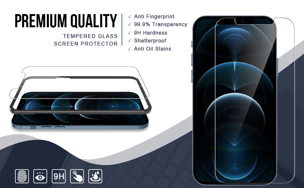 TOCOL 3 Pack compatible for iPhone 12 Pro Max Tempered Glass Screen