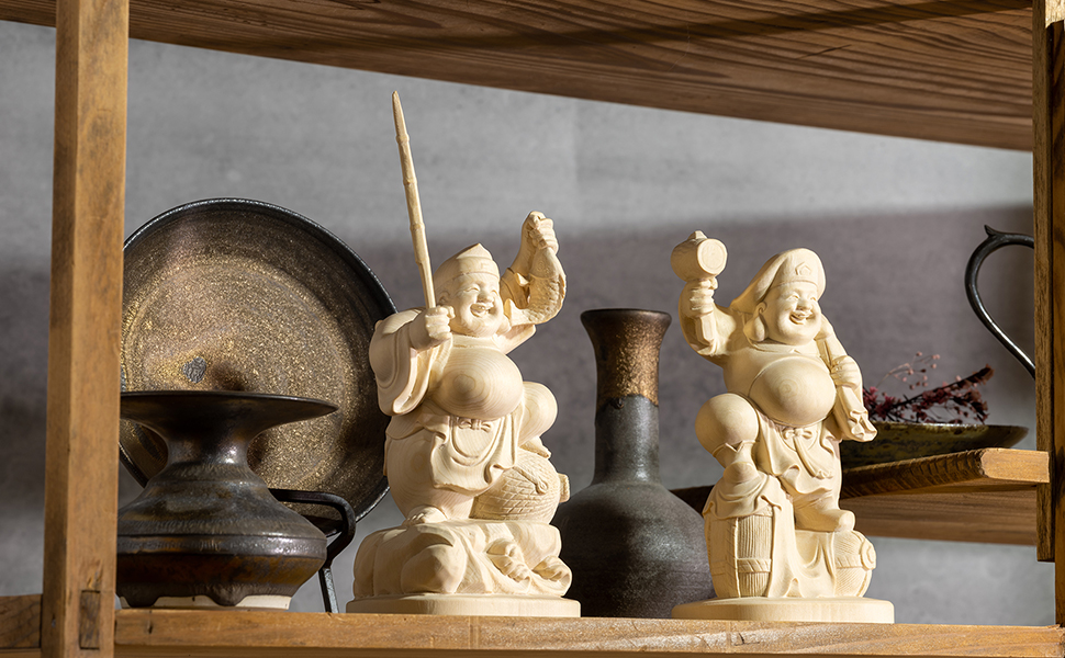 煤付　木彫　大黒天様　恵比寿様　七福神　金運アップ　美術品　仏像 極上 煤付 木彫 大黒天様 恵比寿様 七福神 金運アップ 美術品