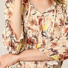 Allegra K Women's Tie V Neck Casual Boho Ruffled 3/4 Sleeve Floral Blouse Tops