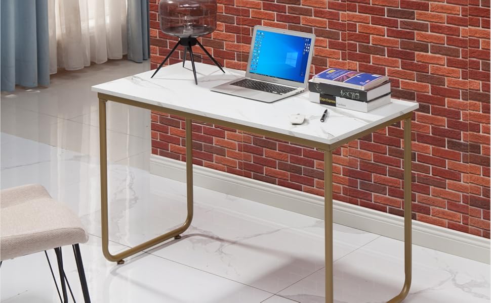 Computer Desk,Dorriss 47" Study Table, White Faux Marble