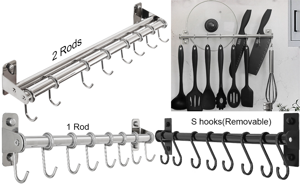 WEBI Utensil Rack Wall Mount,Kitchen Rail with 8 Kitchen