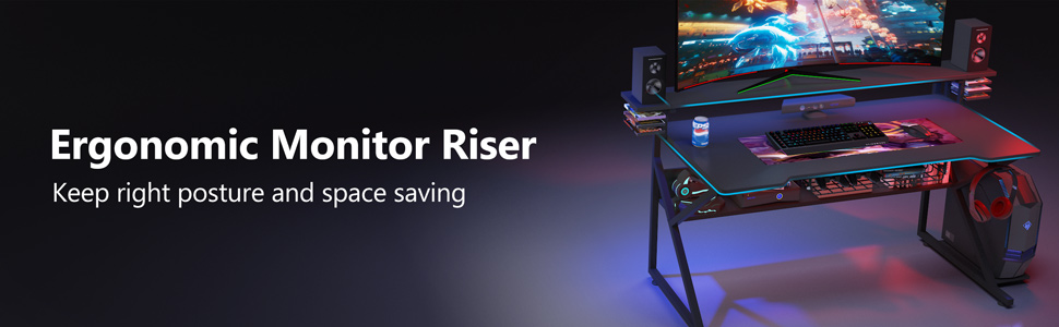 Tribesigns Gaming Desk with Storage Shelf and Monitors Shel