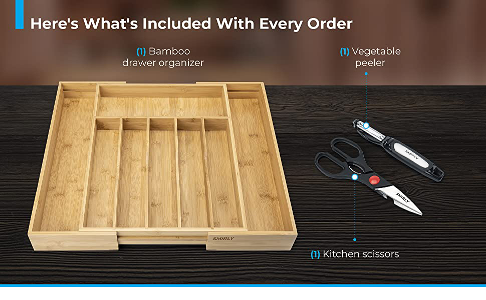 SMIRLY Kitchen Drawer Organizer Utensil Tray Drawer Organizer