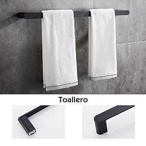 GERUIKE Toallero 4 Piezas Set de Accesorios de baño 40CM Aluminio Toallero Baño Anillo de Toalla Montaje en Pared Sujetador de Papel Toallero de ...