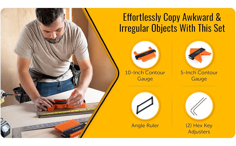 Pakkyng Contour Gauge Profile Tool with Lock 3 Pack 10+5 Inch Widen