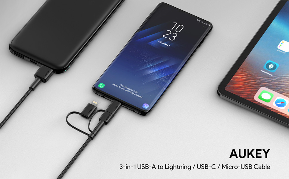 3 in 1 Charging Cable Lightning/USB-C/Micro USB Cable