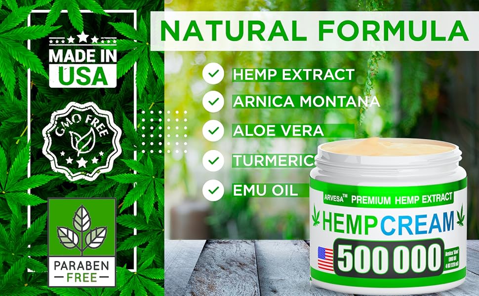 Hemp Pain Relief Cream 500,000 Natural Hemp Extract Relieves
